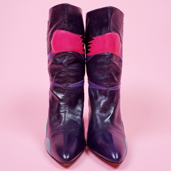 SOLDVtg 80s colorblock boots/heels - Picture 2 of 16